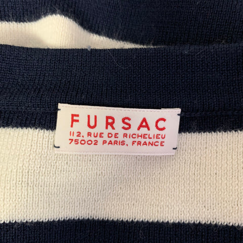 FURSAC Size XL Navy White Stripe Wool Crew-Neck Sweater
