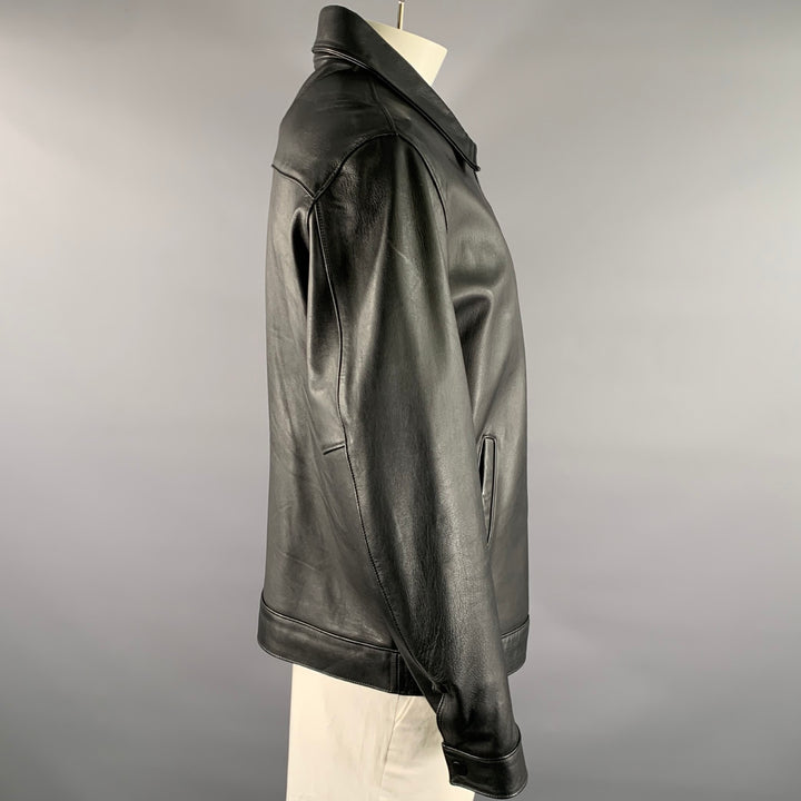 THURSDAY Chest Size XL Black Solid Lambskin Pointed Collar Jacket