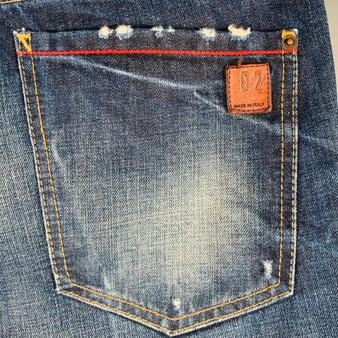 DSQUARED2 Size 32 Blue Distressed Cotton Straight Button Fly Jeans