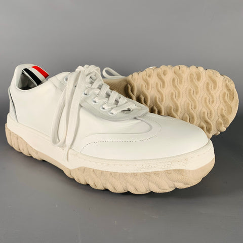 THOM BROWNE Size 8 White Beige Leather Rubber Sole Sneakers