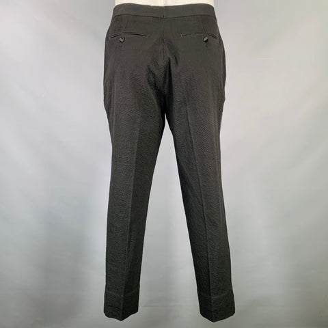 SUITSUPPLY Size 32 Black Seersucker Cotton Blend Tuxedo Dress Pants