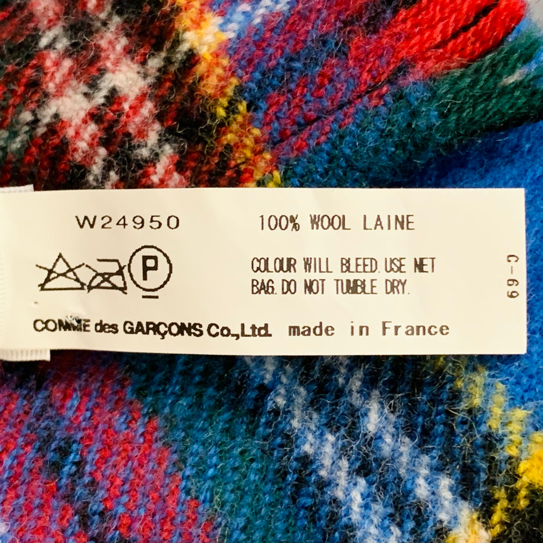 COMME des GARCONS SHIRT BOYS Blue Red Plaid Mixed Patterns Wool Fringe Scarf