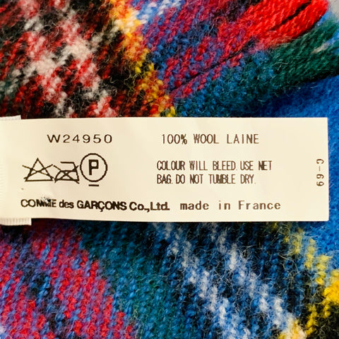 COMME des GARCONS SHIRT BOYS Blue Red Plaid Mixed Patterns Wool Fringe Scarf