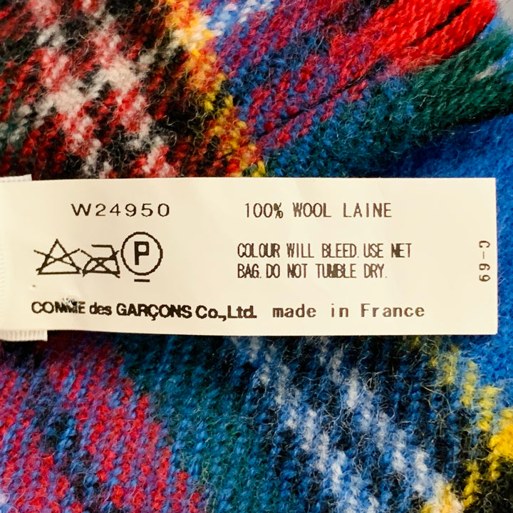 COMME des GARCONS SHIRT BOYS Blue Red Plaid Mixed Patterns Wool Fringe Scarf