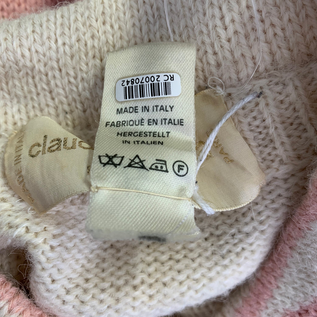 CLAUDE MONTANA Size S Beige Pink  Black Knitted Alpaca Blend Ribbed Sweater