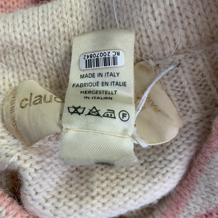 CLAUDE MONTANA Size S Beige Pink  Black Knitted Alpaca Blend Ribbed Sweater