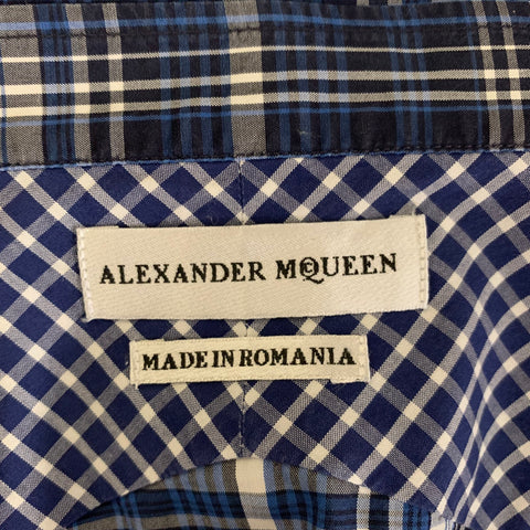 ALEXANDER MCQUEEN Size M Blue Mixed Plaid Cotton Short Sleeve Shirt