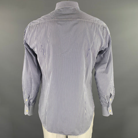 EREDI PISANO Size XL Blue White Stripe Cotton Long Sleeve Shirt