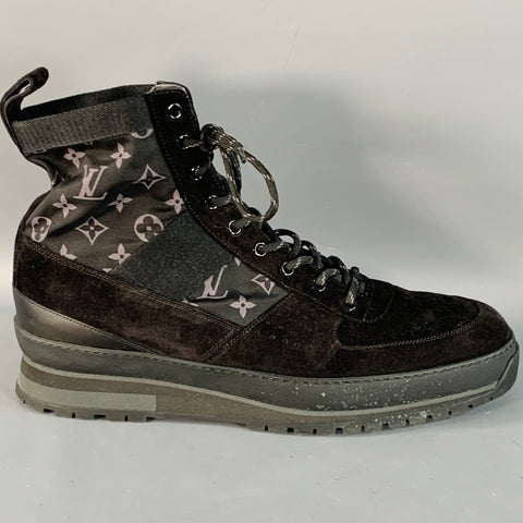 LOUIS VUITTON Size 10.5 Harlem Black Logo Canvas High Top Boots