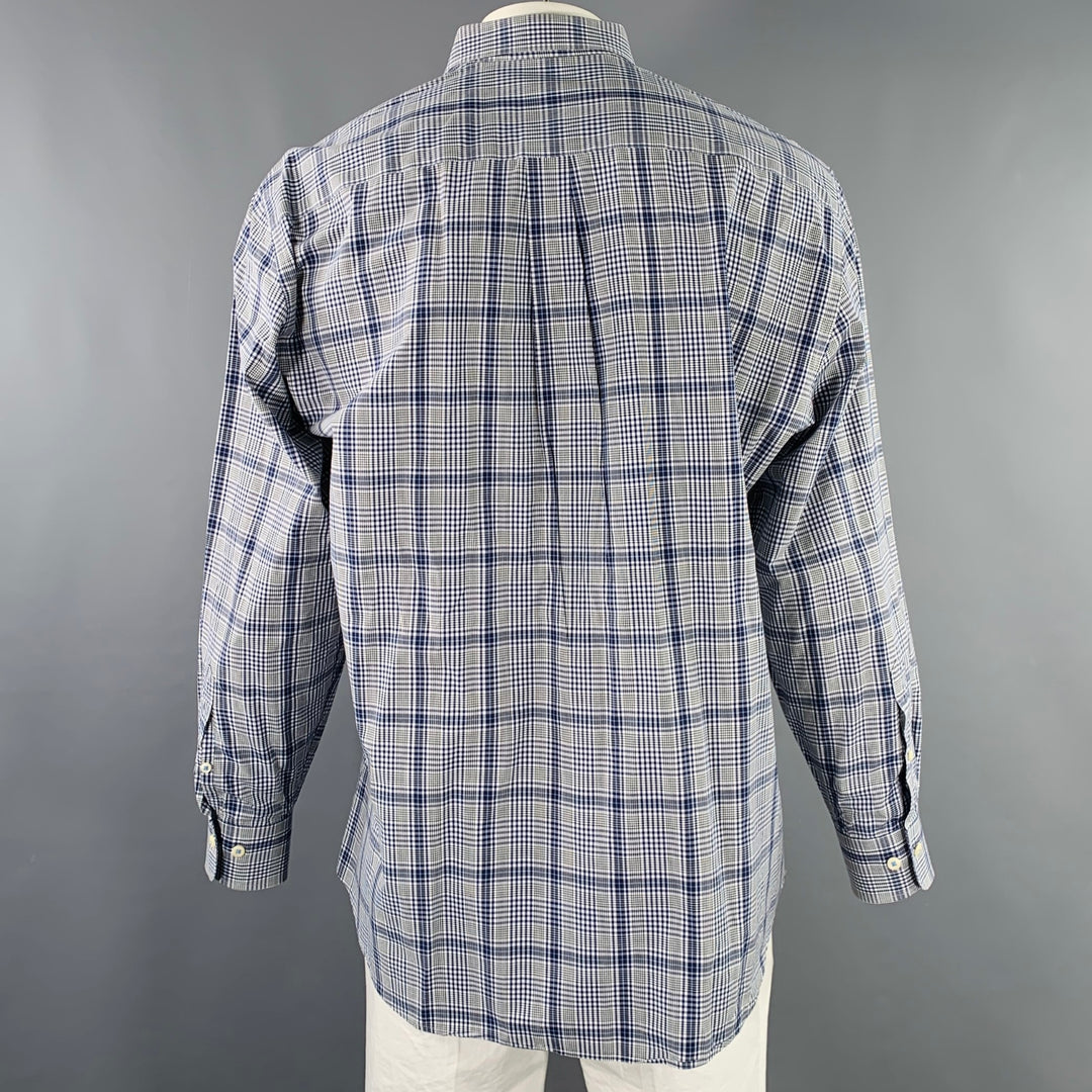 PETER MILLAR Size XL White Grey Plaid Cotton One Pocket Long Sleeve Shirt