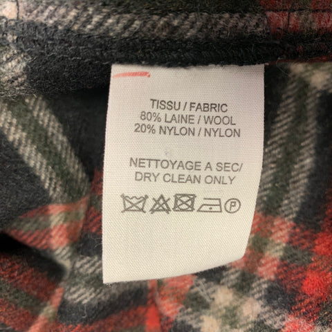 A.P.C. Size XXL Black Red Plaid Wool Blend One Pocket Long Sleeve Shirt