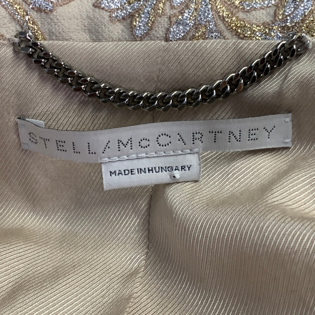 STELLA McCARTNEY Size 2 Metallic Gold Silver Polyamide Blend Jacquard Peak Lapel Pantsuit