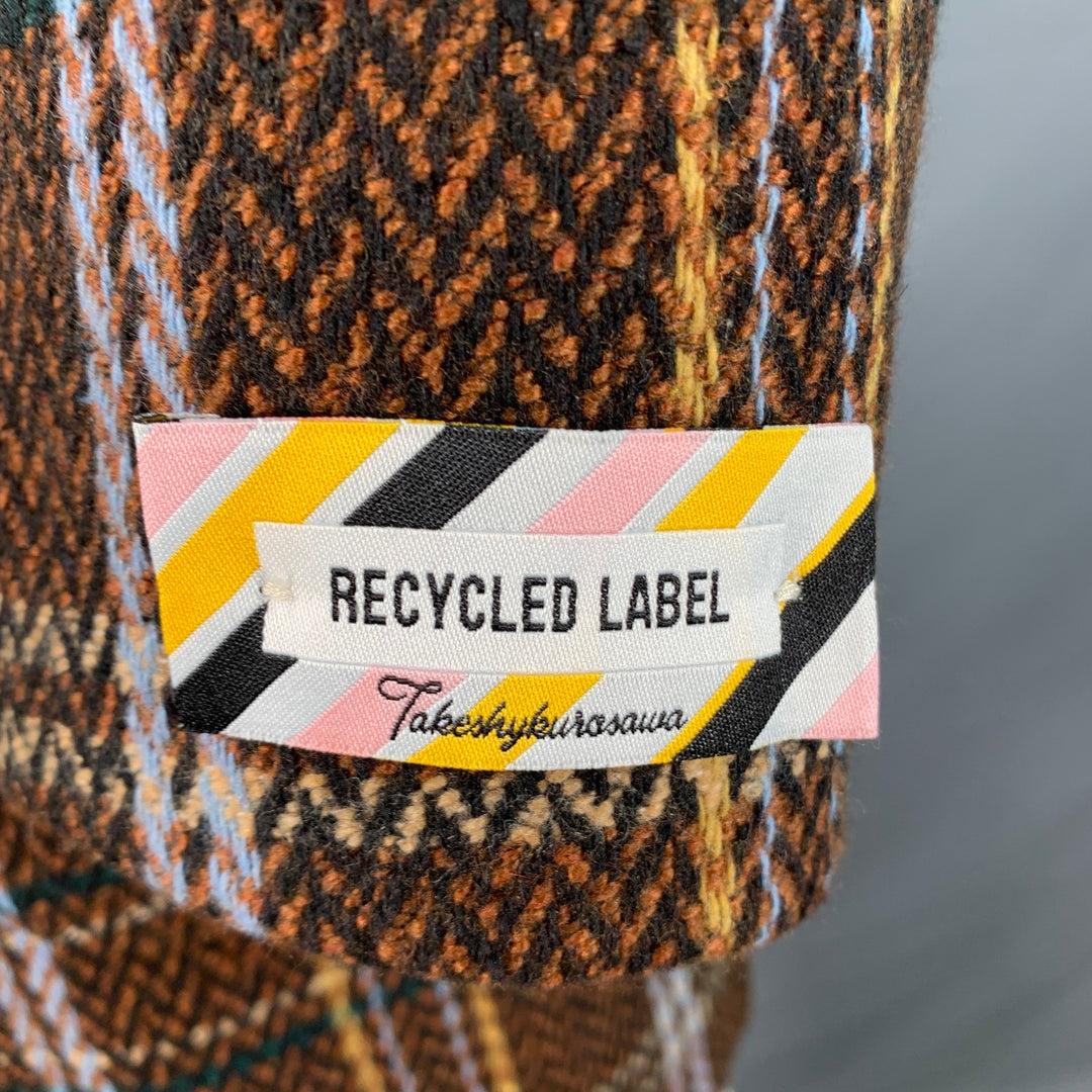 TAKESHY KUROSAWA Size 44 Brown Multi Color Plaid Double Breasted Peak Lapel Coat