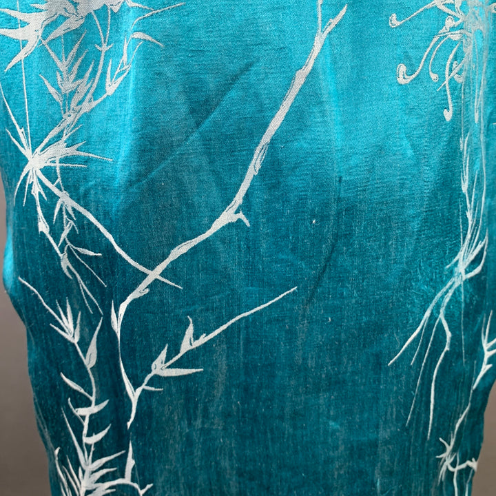 HAIDER ACKERMANN Size M Teal White Jacquard Linen Silk Layered Long Sleeve Shirt