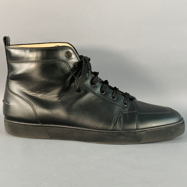 CHRISTIAN LOUBOUTIN Size 13 Louis Black Leather High Top Lace-Up Sneakers