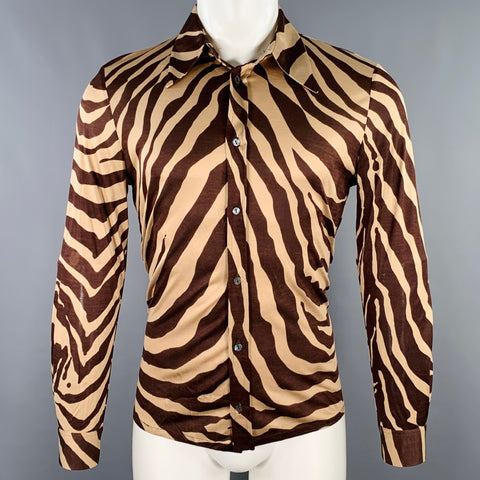 DOLCE & GABBANA Size 36 Tan Brown Animal Print Silk Long Sleeve Shirt