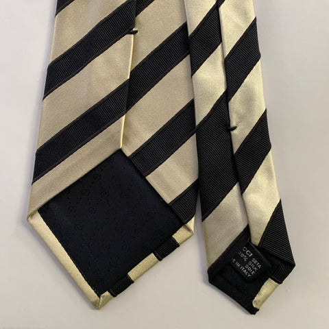 GUCCI  One Size Cream Black Diagonal Silk Tie