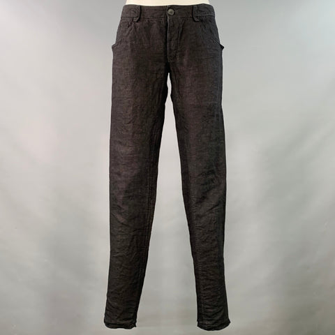 Pantalon décontracté coupe droite en lin noir, taille 4, à braguette boutonnée, modèle LAYER-O