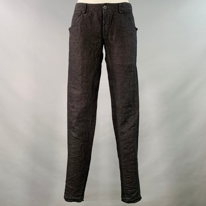 LAYER-O Size 4 Black Linen Narrow Leg Tapered Button Fly Casual Pants