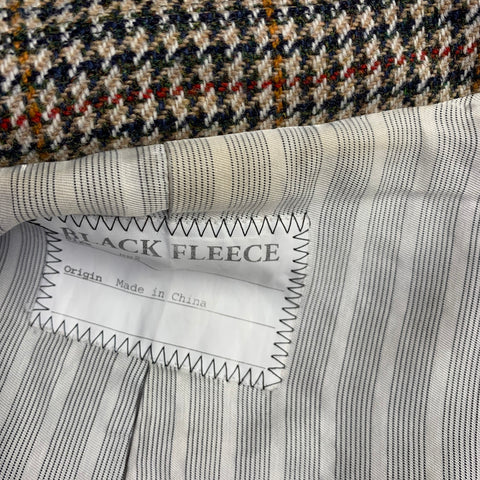 BLACK FLEECE Size 40 Beige Multi Color Houndstooth Wool Double Breasted Belted Trenchcoat