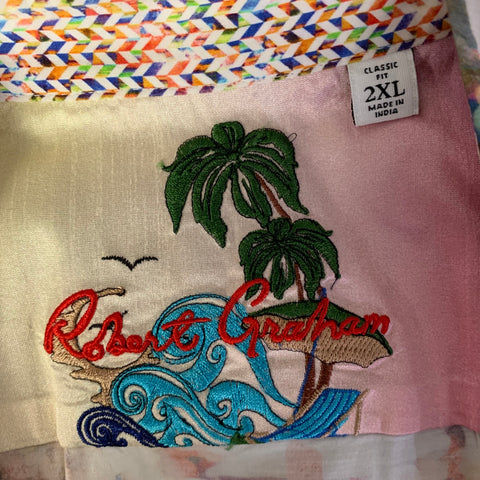 ROBERT GRAHAM Size XXL White Abstracted Beach Print Short Sleeve Shirt