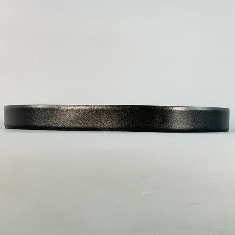 SAINT LAURENT Size 36 Black Silver Leather Box Frame Buckle Belt
