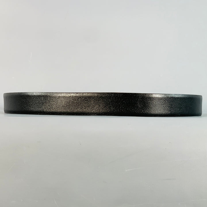 SAINT LAURENT Size 36 Black Silver Leather Box Frame Buckle Belt