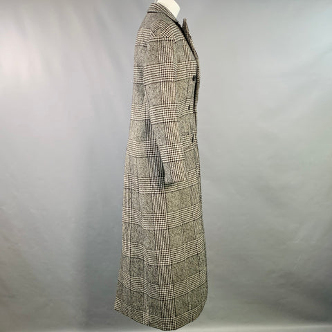 MICHAEL by MICHAEL KORS Size S Black White Wool Blend Plaid Double Breasted Coat
