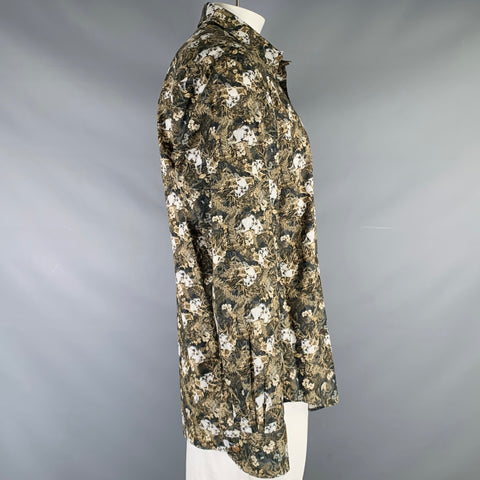 BILLIONAIRE COUTURE Size XL Brown Black Wolf Print Long Sleeve Shirt