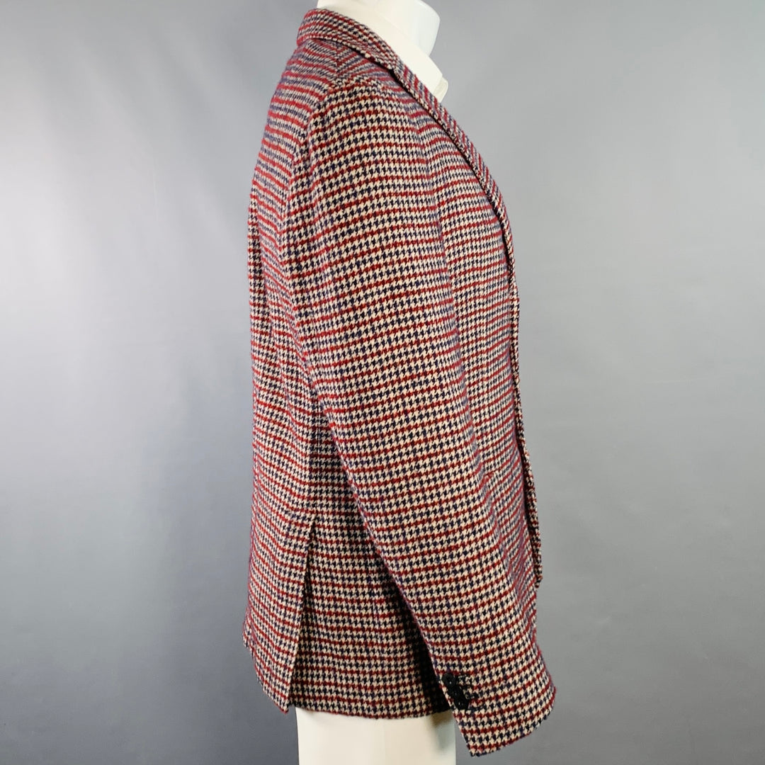 MONTEDORO Size 40 Beige Navy Burgundy Houndstooth Sport Coat