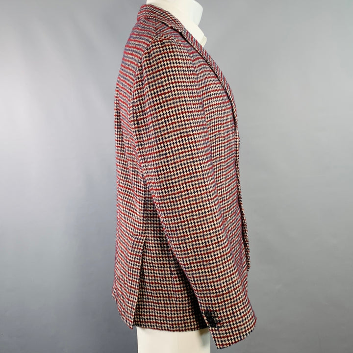 MONTEDORO Size 40 Beige Navy Burgundy Houndstooth Sport Coat