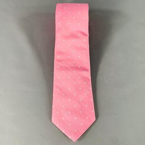 O'CONNELL'S Pink White Polka Dot Silk Tie
