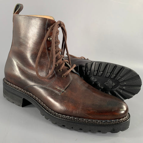 CALZOLERIA HARRIS Size 10 Brown Burnished Leather Lace-Up Boots