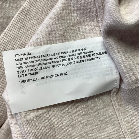 THEORY Size S Cream Grey Heather Viscose Blend Spread Collar Polo