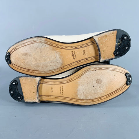 GUCCI Size 8.5 Cream Gold Leather Horsebit Slip On Loafers Flats