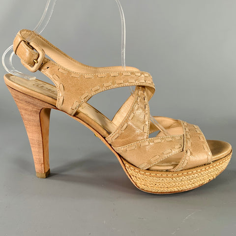 PRADA Size 11 Beige Taupe Leather Woven Espadrille Sandals