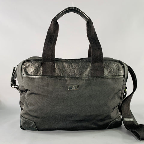 GUCCI Black Guccissima Monogram Nylon Leather Trim Top Handles Messenger Bag
