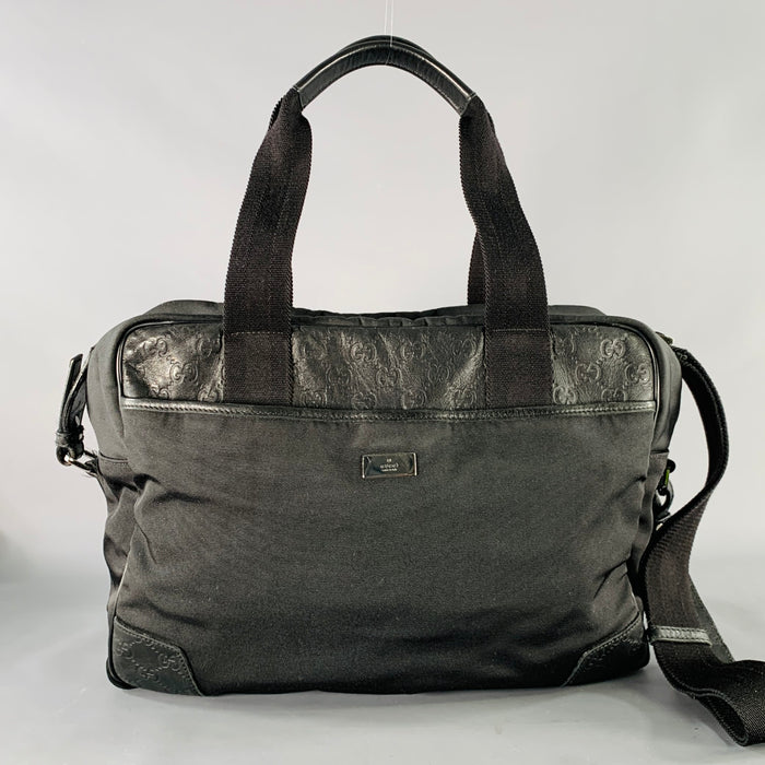 GUCCI Black Guccissima Monogram Nylon Leather Trim Top Handles Messenger Bag