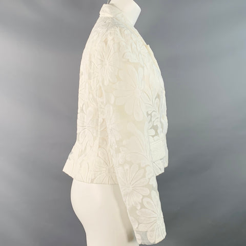 ANNE FONTAINE Size M White Cotton Blend Lace Cropped Peak Lapel Jacket Blazer