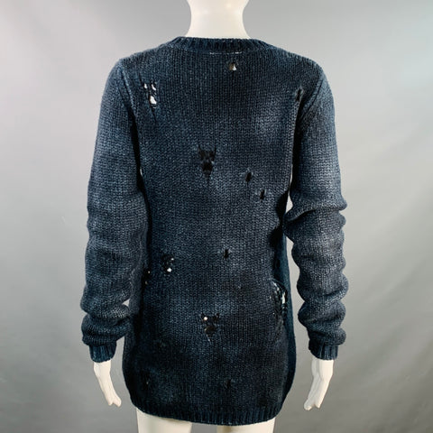 AVANT TOI Size S Navy Black Cashmere Knit Distressed V-Neck Sweater