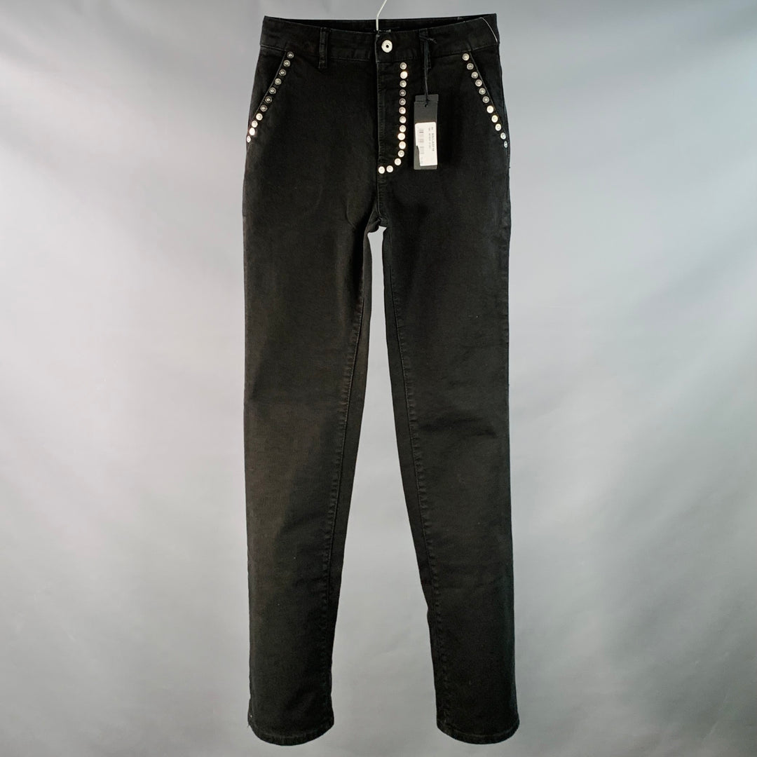 JUST CAVALLI Size 26 Black Silver Cotton Blend Denim Studded Button Fly Jeans