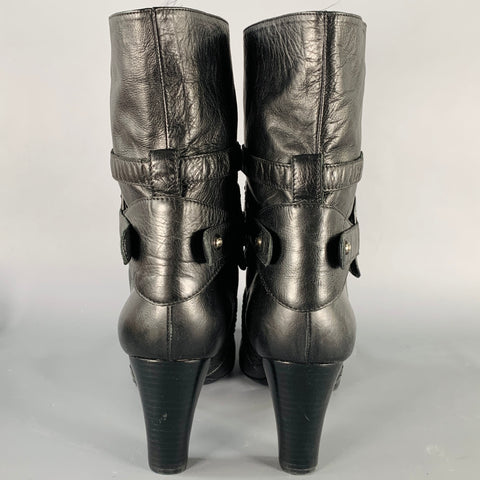 CHANEL Size 9.5 Black Leather Quilted Straps Boots