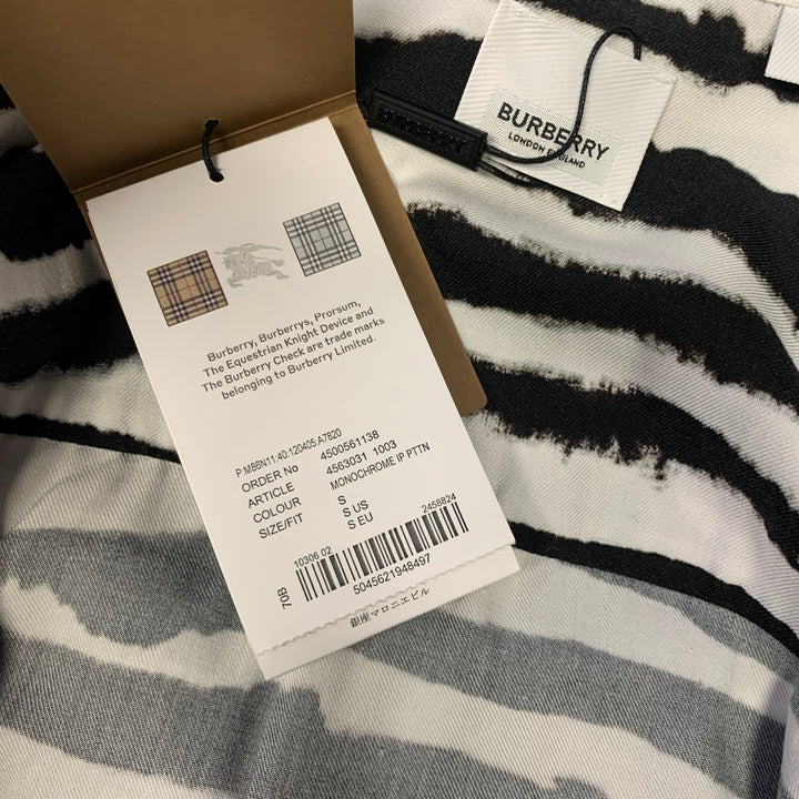 BURBERRY Size S White Black Print Viscose Patch Pockets Short Sleeve Shirt