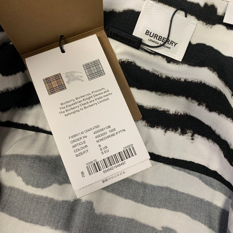 BURBERRY Size S White Black Print Viscose Patch Pockets Short Sleeve Shirt