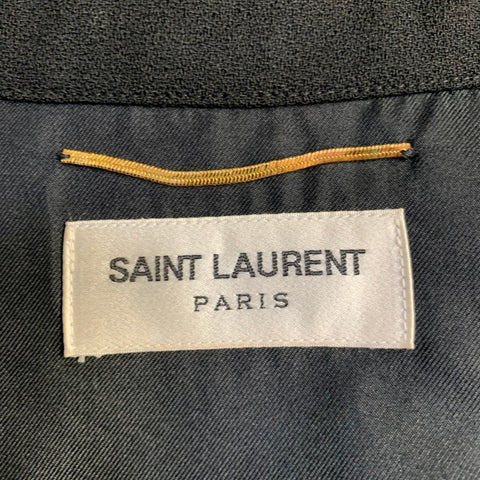 SAINT LAURENT Size 8 Black Gold Wool Crepe Rhinestones Long Sleeve Dress