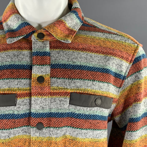 L.L.BEAN Size M Orange Multi-Color Polyester Snaps Long Sleeve Shirt