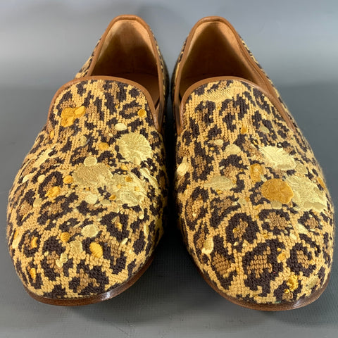 STUBBS & WOOTTON Size 9.5 Brown Gold Embroidery Lounge Loafers
