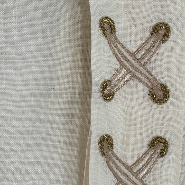 BYBLOS Size L Cream Gold Embroidery Linen One Pocket Long Sleeve Shirt