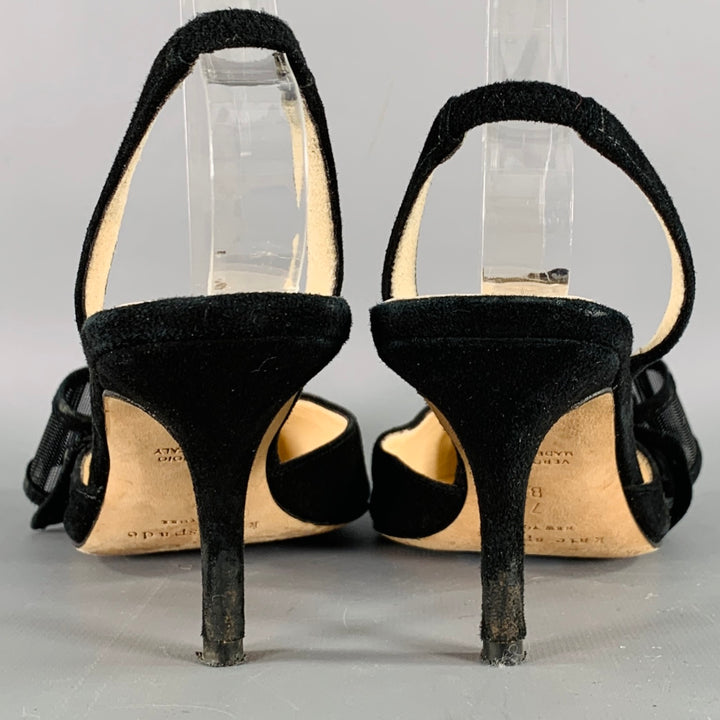 KATE SPADE Size 7 Black Suede Bow Slingback Kitten Heel Pumps
