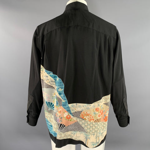 BASIL RACUK Size XL Black Floral Pointed Collar Long Sleeve Shirt